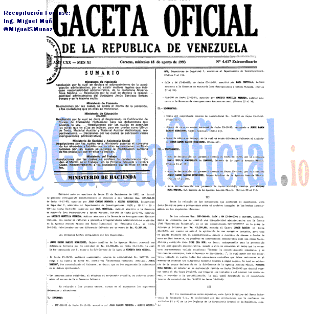 Gaceta Oficial 4617 del 18 Agosto 1993