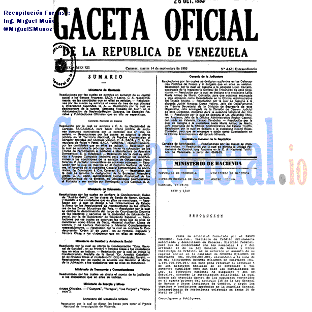 Gaceta Oficial 4631 del 14 Septiembre 1993