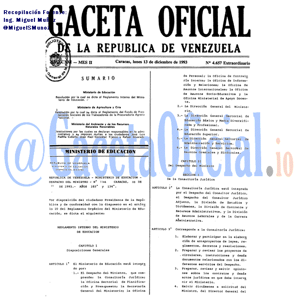 Gaceta Oficial 4657 del 13 Diciembre 1993
