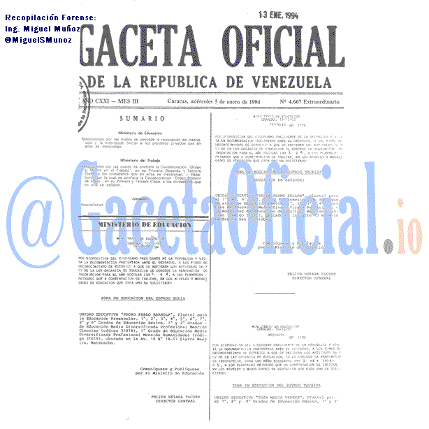Gaceta Oficial 4667 del 5 Enero 1994
