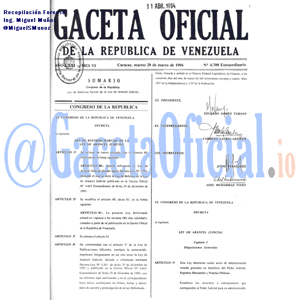 Gaceta Oficial 4709 del 29 Marzo 1994