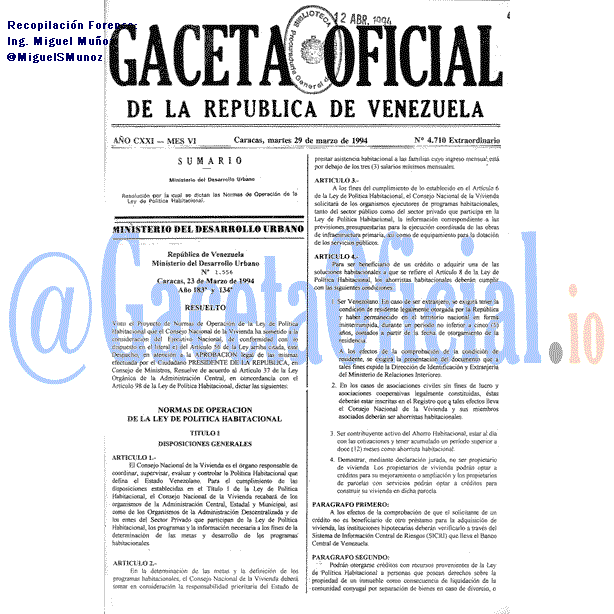 Gaceta Oficial 4710 del 29 Marzo 1994