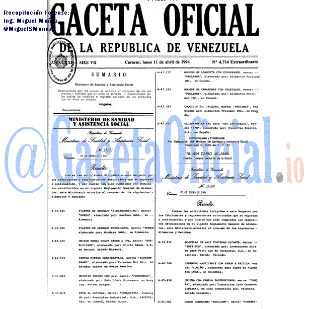 Gaceta Oficial 4714 del 11 Abril 1994