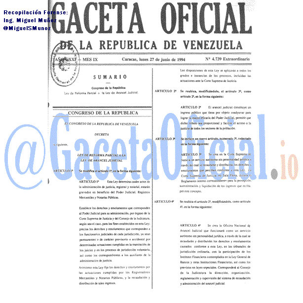 Gaceta Oficial 4739 del 27 Junio 1994