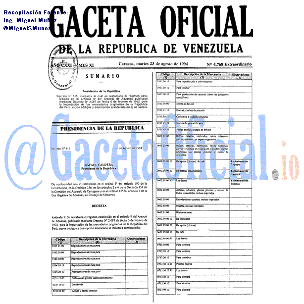 Gaceta Oficial 4768 del 23 Agosto 1994