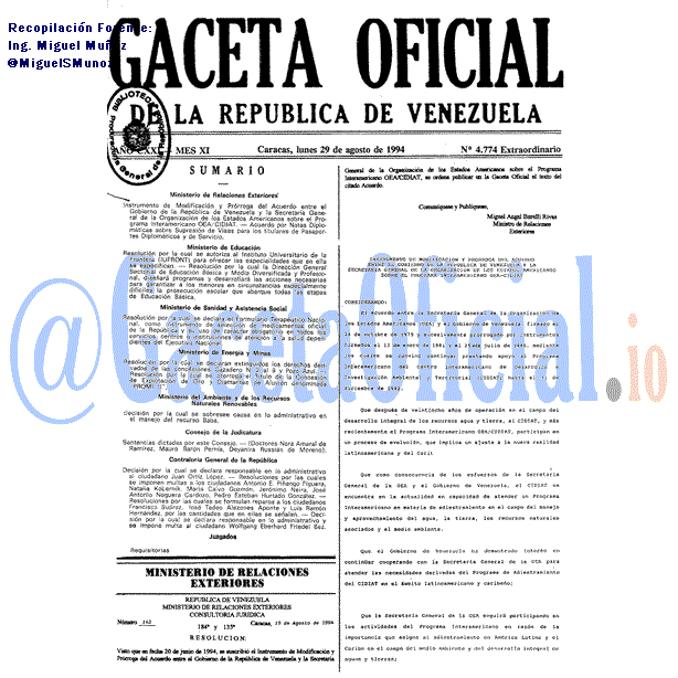 Gaceta Oficial 4774 del 29 Agosto 1994