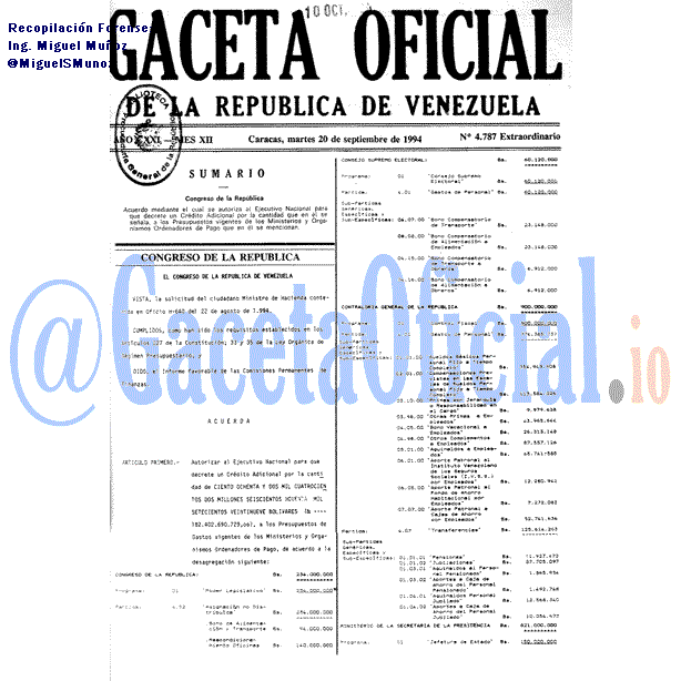 Gaceta Oficial 4787 del 20 Septiembre 1994