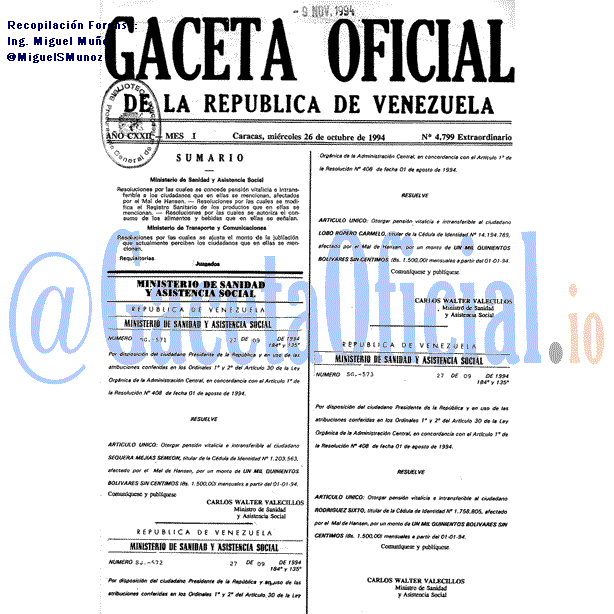 Gaceta Oficial 4799 del 26 Octubre 1994