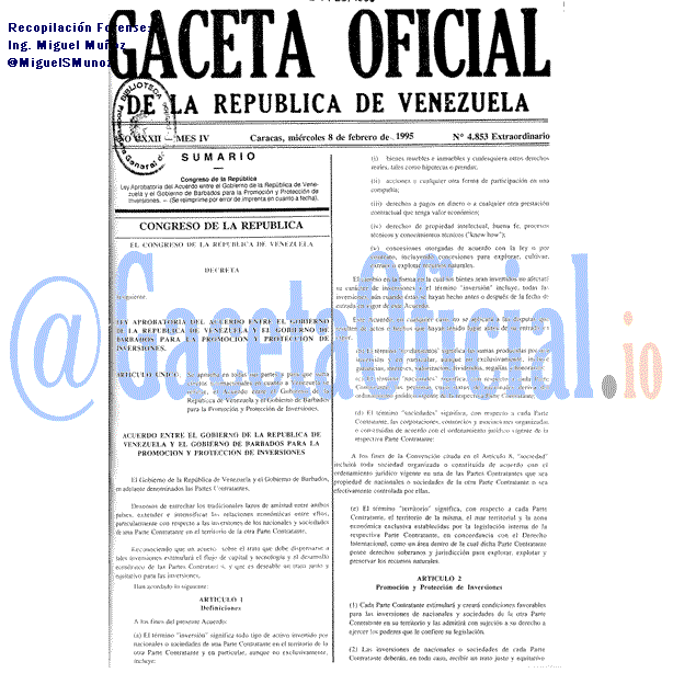 Gaceta Oficial 4853 del 8 Febrero 1995