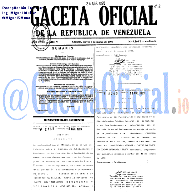 Gaceta Oficial 4864 del 9 Marzo 1995