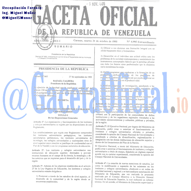 Gaceta Oficial 4995 del 31 Octubre 1995