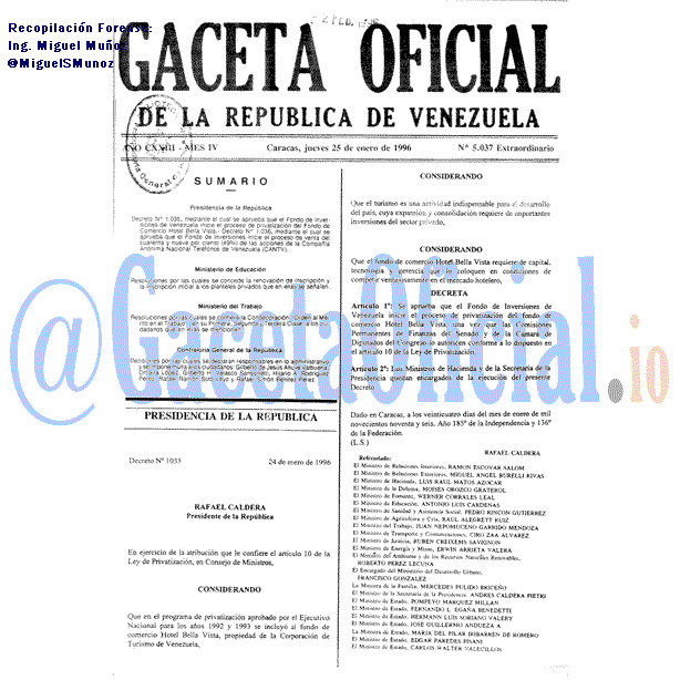 Gaceta Oficial 5037 del 25 Enero 1996