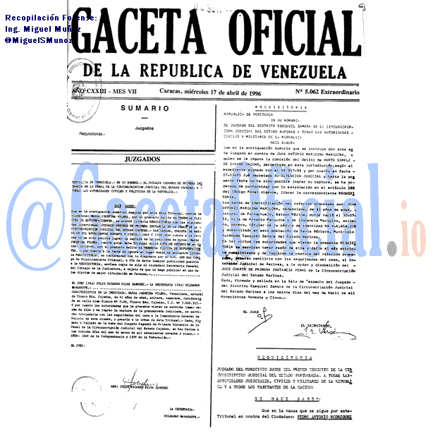 Gaceta Oficial 5062 del 17 Abril 1996