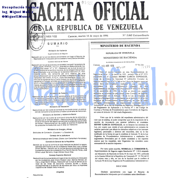 Gaceta Oficial 5065 del 14 Mayo 1996