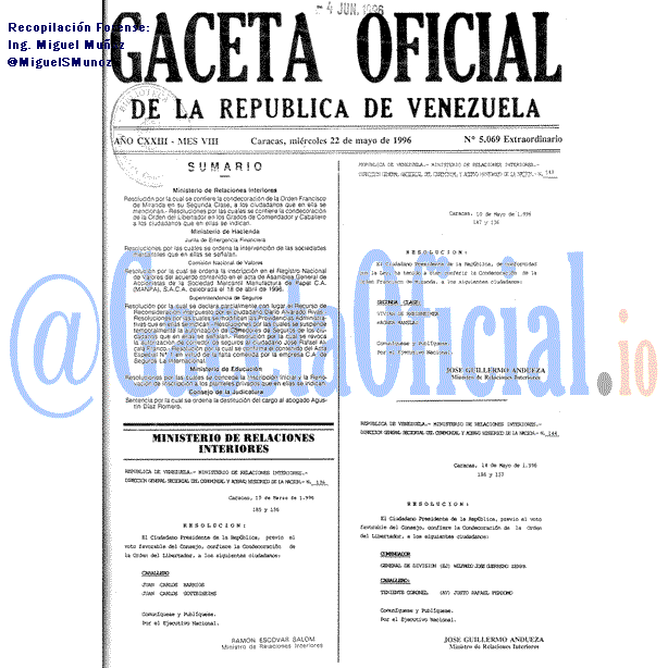 Gaceta Oficial 5069 del 22 Mayo 1996