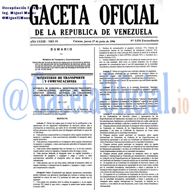 Gaceta Oficial 5076 del 27 Junio 1996