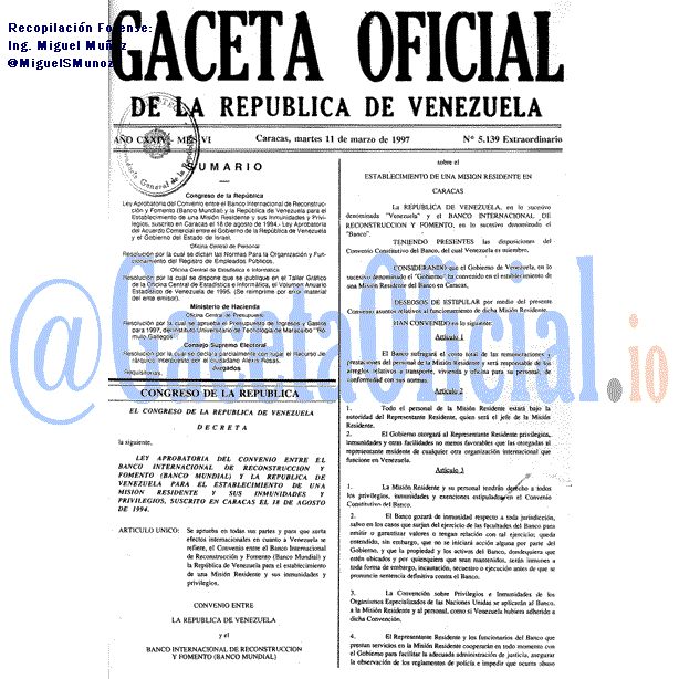 Gaceta Oficial 5139 del 11 Marzo 1997