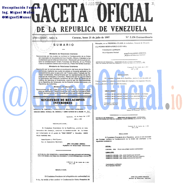 Gaceta Oficial 5156 del 21 Julio 1997