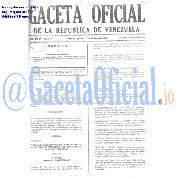 Gaceta Oficial 5212 del 12 Febrero 1998