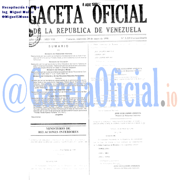 Gaceta Oficial 5229 del 20 Mayo 1998
