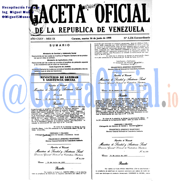 Gaceta Oficial 5236 del 16 Junio 1998