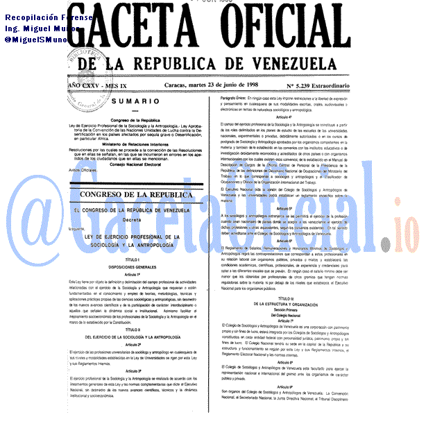 Gaceta Oficial 5239 del 23 Junio 1998