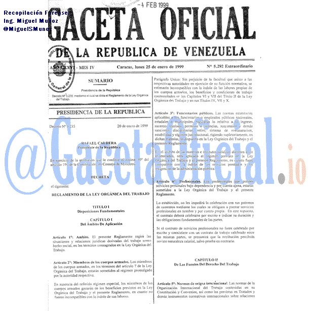 Gaceta Oficial 5292 del 25 Enero 1999