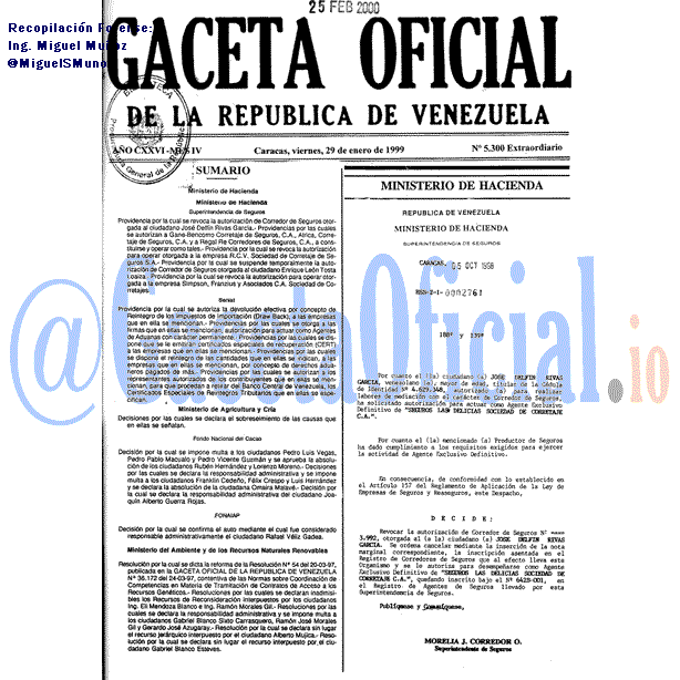 Gaceta Oficial 5300 del 29 Enero 1999