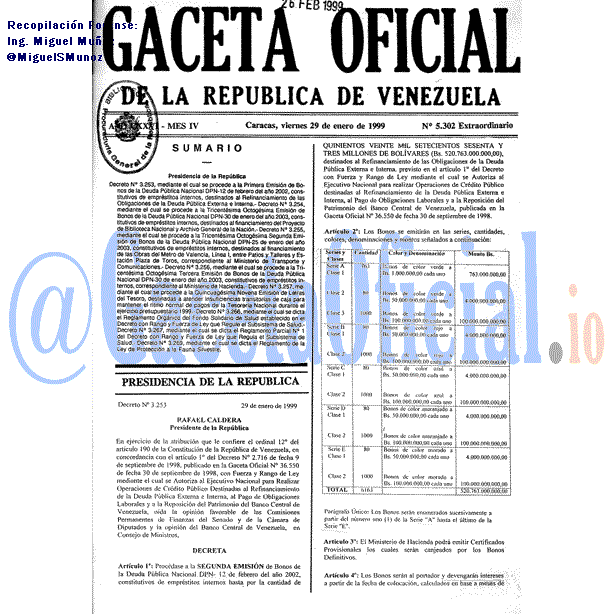 Gaceta Oficial 5302 del 29 Enero 1999