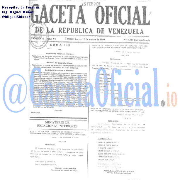 Gaceta Oficial 5314 del 11 Marzo 1999
