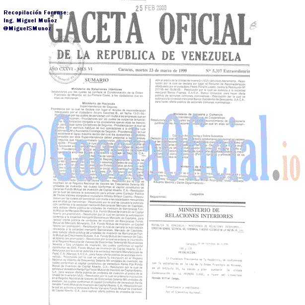 Gaceta Oficial 5317 del 23 Marzo 1999