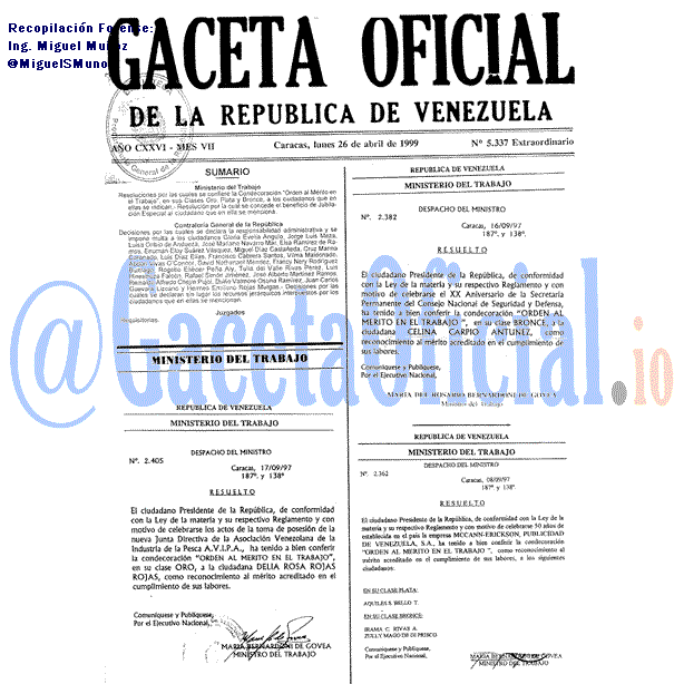 Gaceta Oficial 5337 del 26 Abril 1999