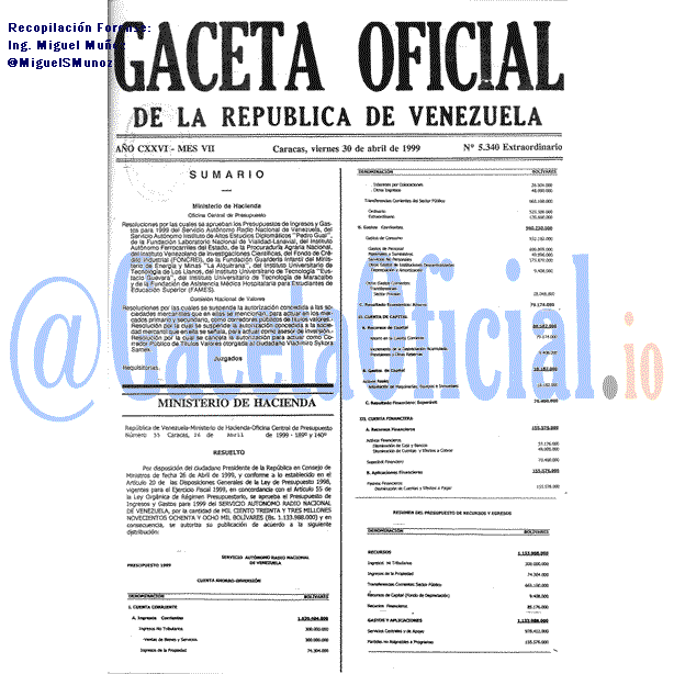 Gaceta Oficial 5340 del 30 Abril 1999