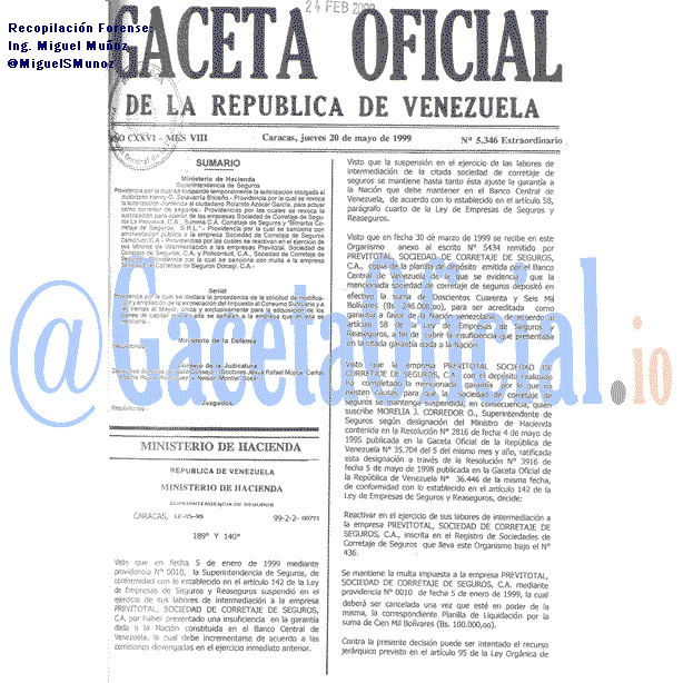 Gaceta Oficial 5346 del 20 Mayo 1999