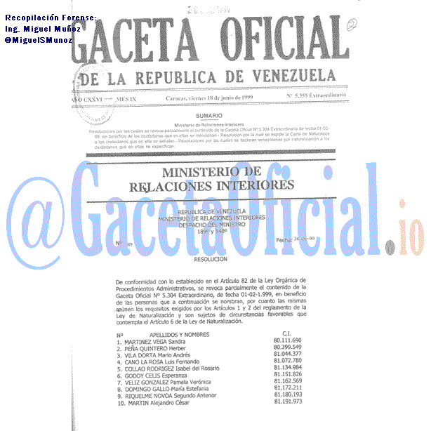 Gaceta Oficial 5355 del 18 Junio 1999