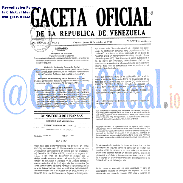 Gaceta Oficial 5387 del 14 Octubre 1999