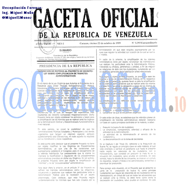 Gaceta Oficial 5393 del 22 Octubre 1999