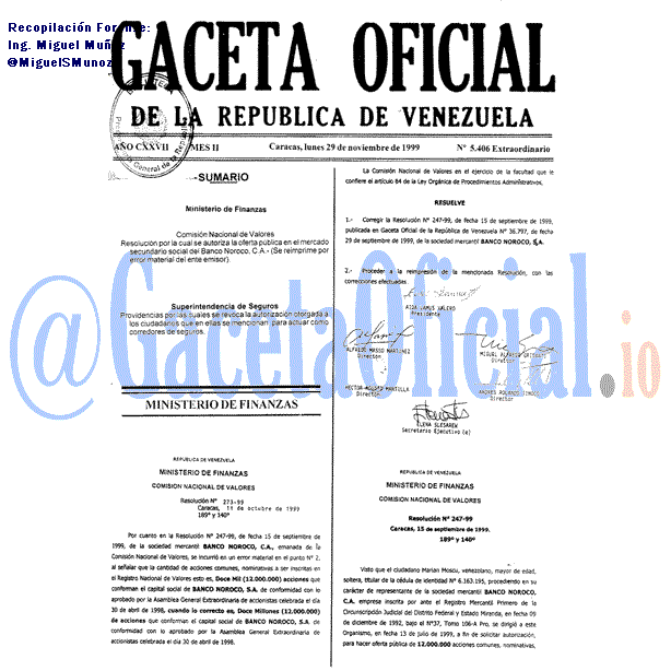 Gaceta Oficial 5406 del 29 Noviembre 1999