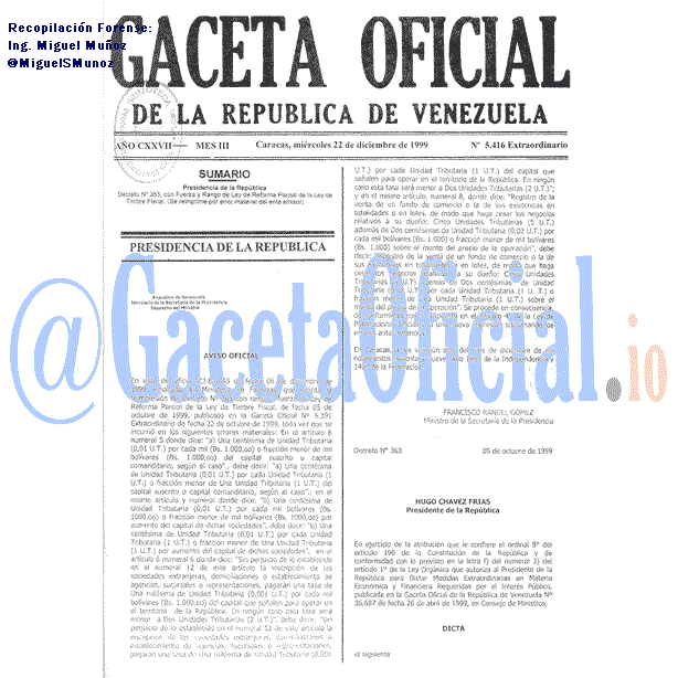 Gaceta Oficial 5416 del 22 Diciembre 1999