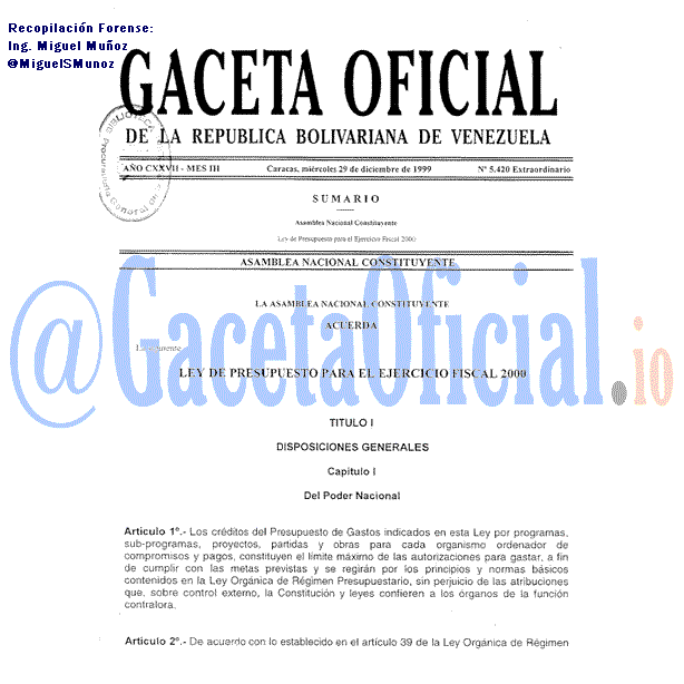 Gaceta Oficial 5420 del 29 Diciembre 1999