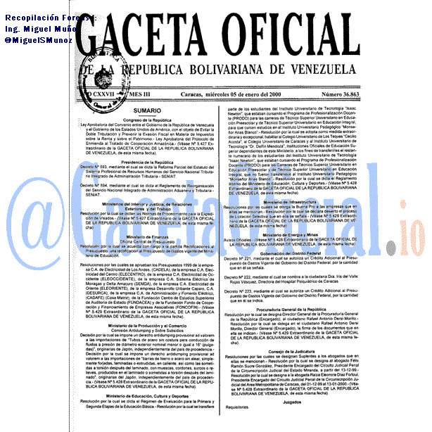 Gaceta Oficial 36863 del 5 Enero 2000
