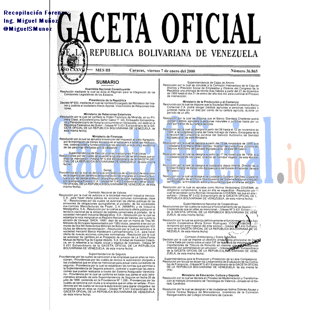 Gaceta Oficial 36865 del 7 Enero 2000