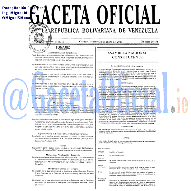 Gaceta Oficial 36875 del 21 Enero 2000