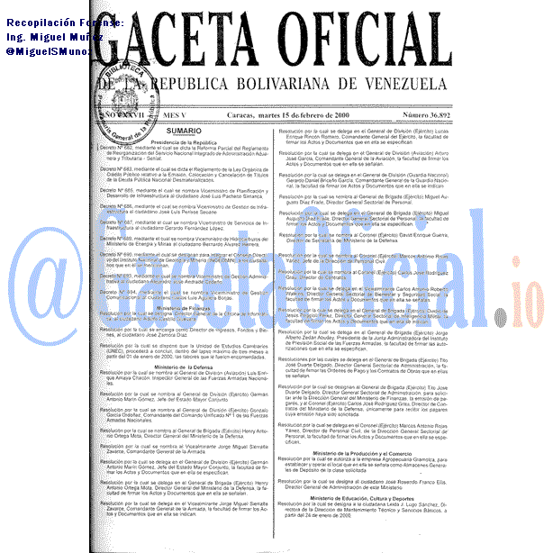 Gaceta Oficial 36892 del 15 Febrero 2000