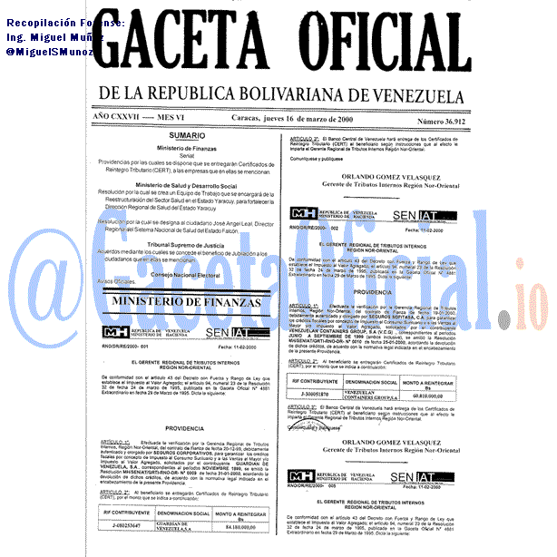 Gaceta Oficial 36912 del 16 Marzo 2000