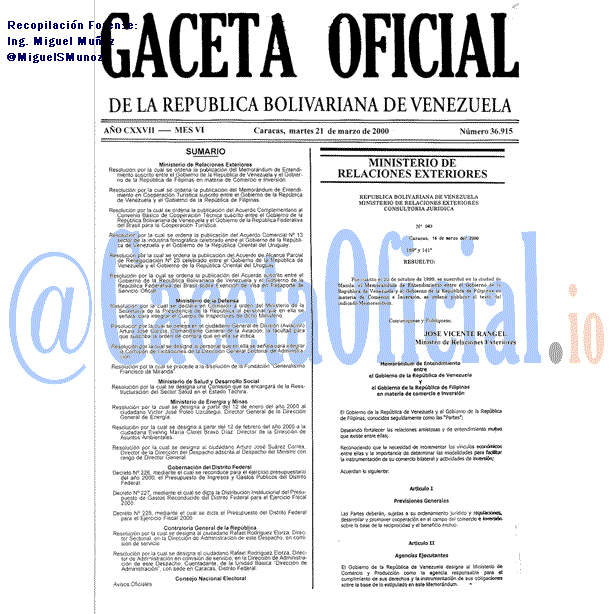 Gaceta Oficial 36915 del 21 Marzo 2000