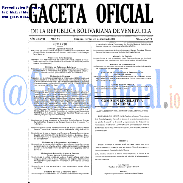 Gaceta Oficial 36923 del 31 Marzo 2000