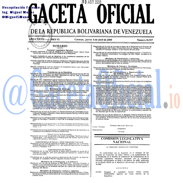 Gaceta Oficial 36927 del 6 Abril 2000