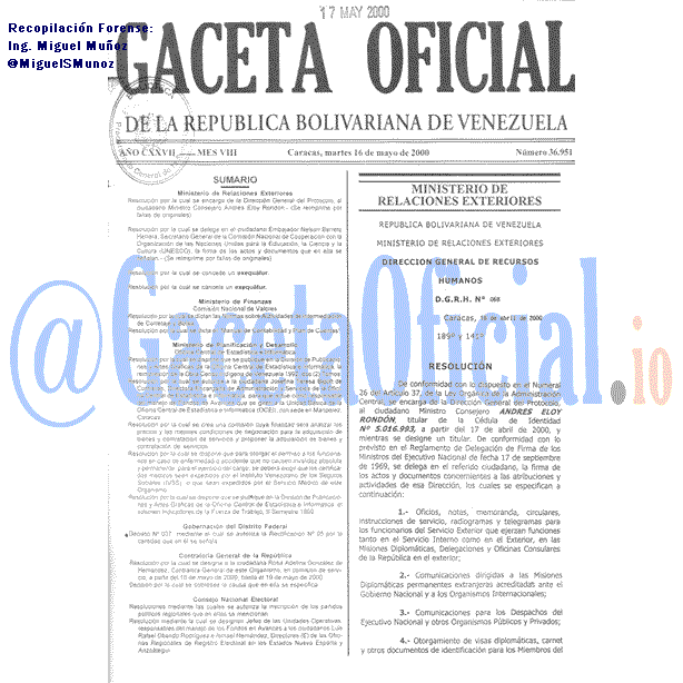 Gaceta Oficial 36951 del 16 Mayo 2000