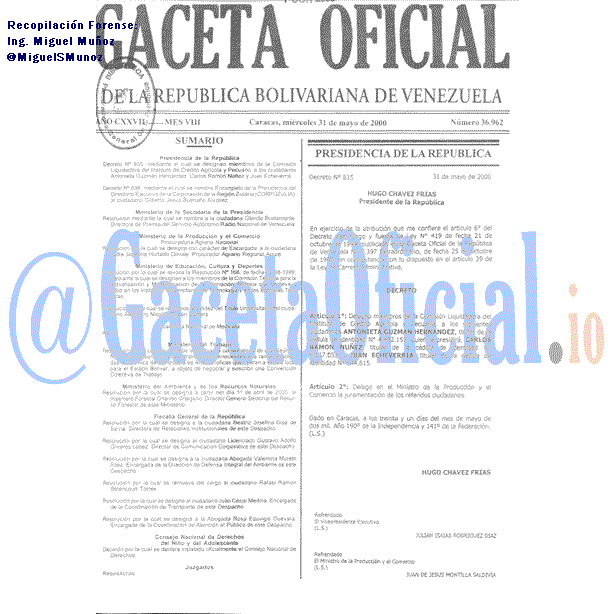 Gaceta Oficial 36962 del 31 Mayo 2000